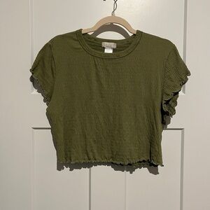 Altar'd State Sage Green Ruffle Crop Top